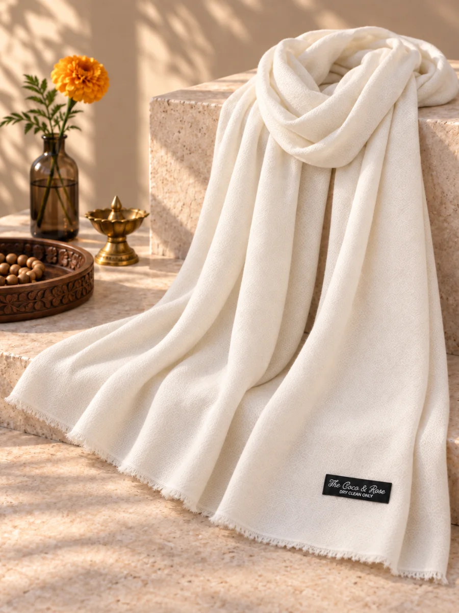 Estola de Pashmina Jacquard Marfil (2)