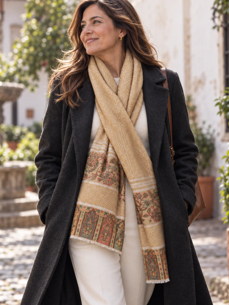 Estola Dorado Mostaza con Cenefa Ornamental