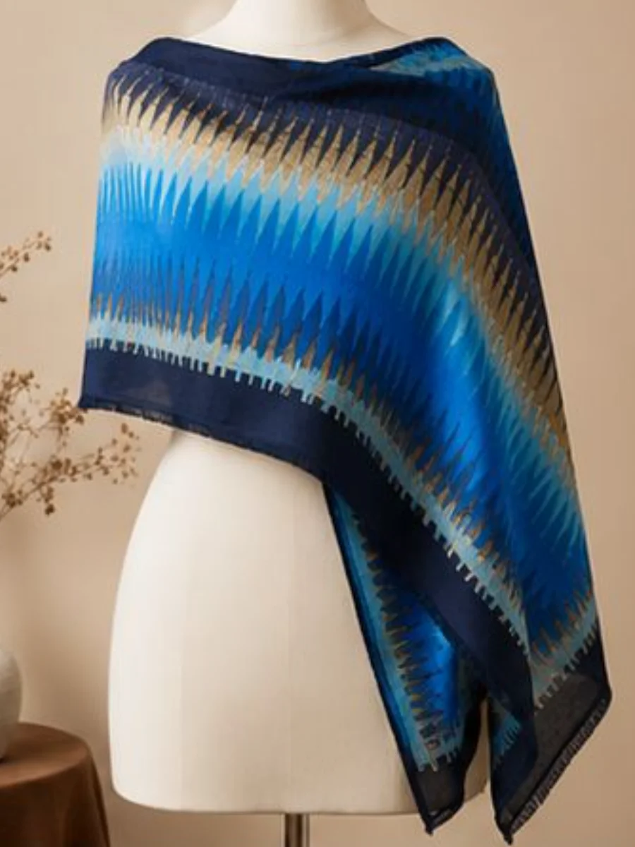 Estola de Lana y Seda Azul Cielo (4)