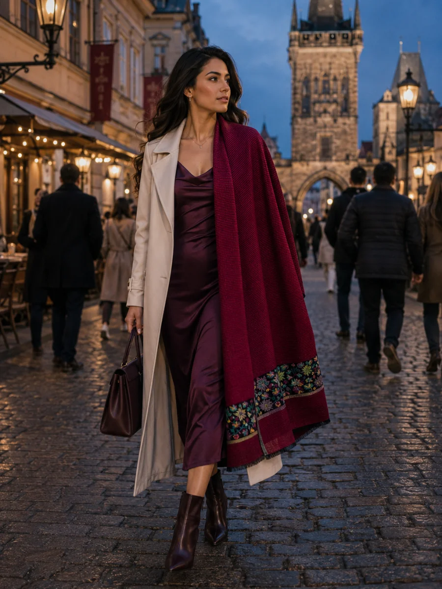 Crimson Maroon Texturado con Floral Paisley Border