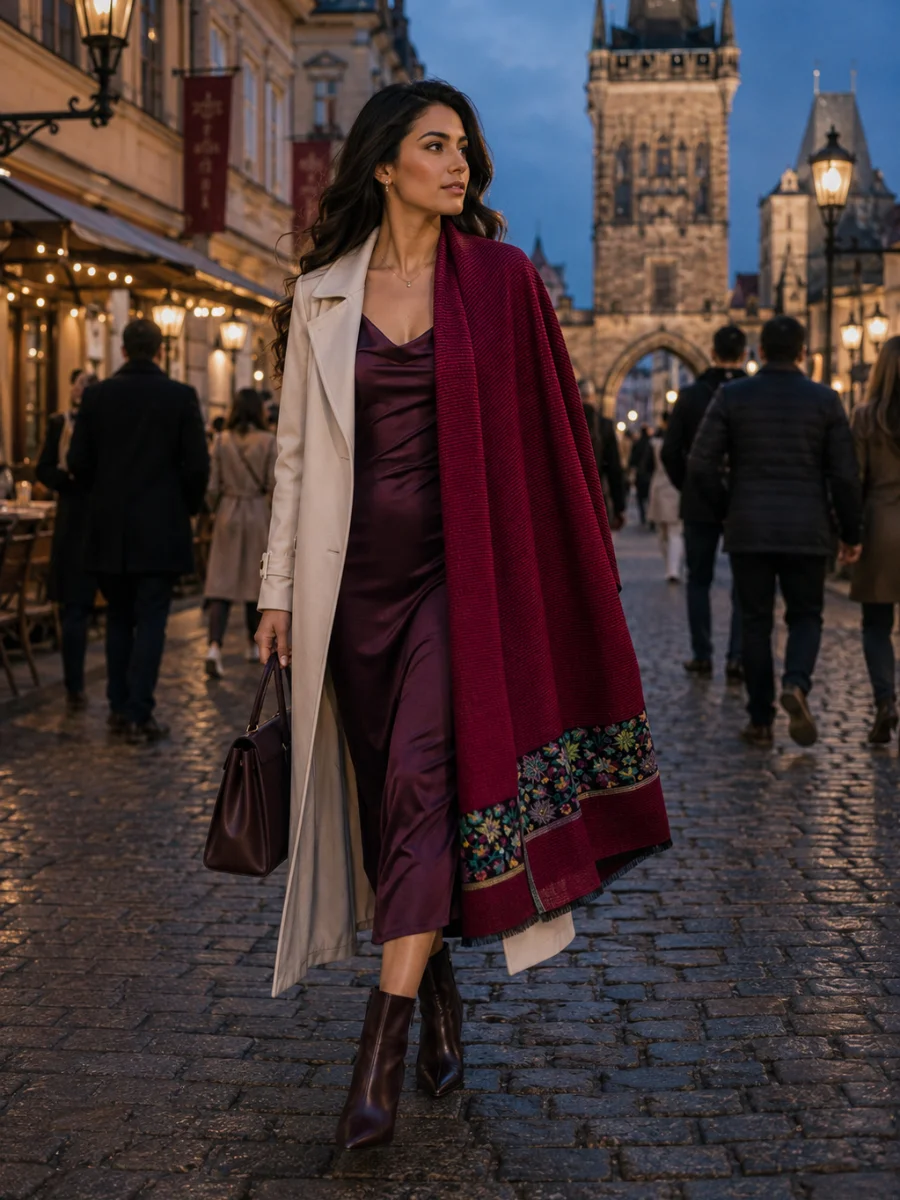 Crimson Maroon Texturado con Floral Paisley Border (1)