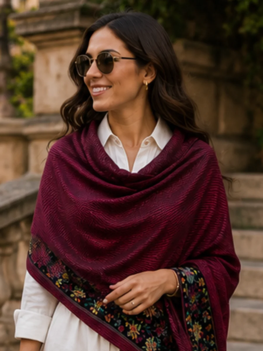 Crimson Maroon Texturado con Floral Paisley Border (4)