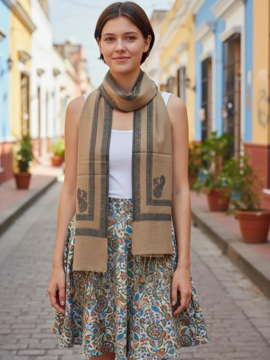 Estola Clasica Mezcla de Cachemira con Borde Paisley