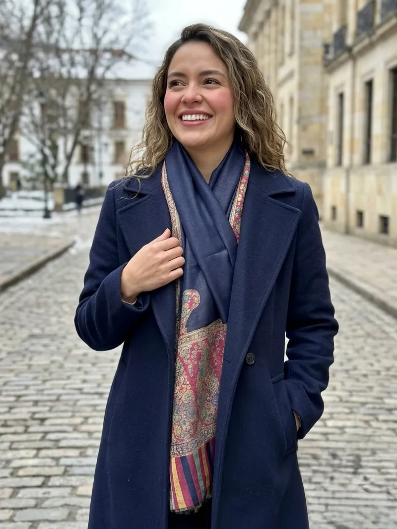 A stole crossed at the front and tucked under a wool coat
